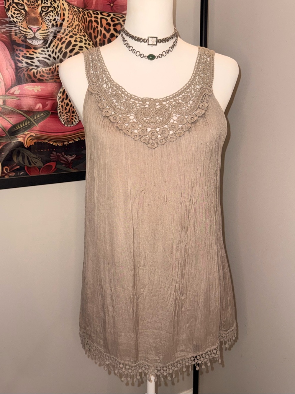 Made in Italy 100% Silk Crochet Trim Boho Tank Top